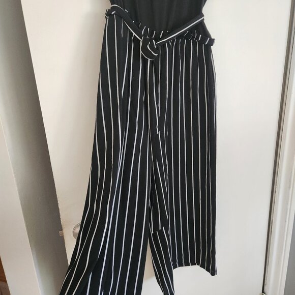 Suzy Shier Black & White Striped Jumpsuit - Picture 2 of 3